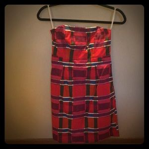 Banana Republic Multi-color plaid strapless dress